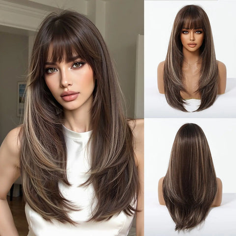 Blonde Golden Synthetic Wigs Long Straight Hair Natural Wig for Women Middle Part Wigs Cosplay Party Heat Resistant Fake Hair
