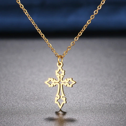 Vintage Stainless Steel Cross Pendant Chain Choker Necklace for Women - Gothic Fashion Jewelry