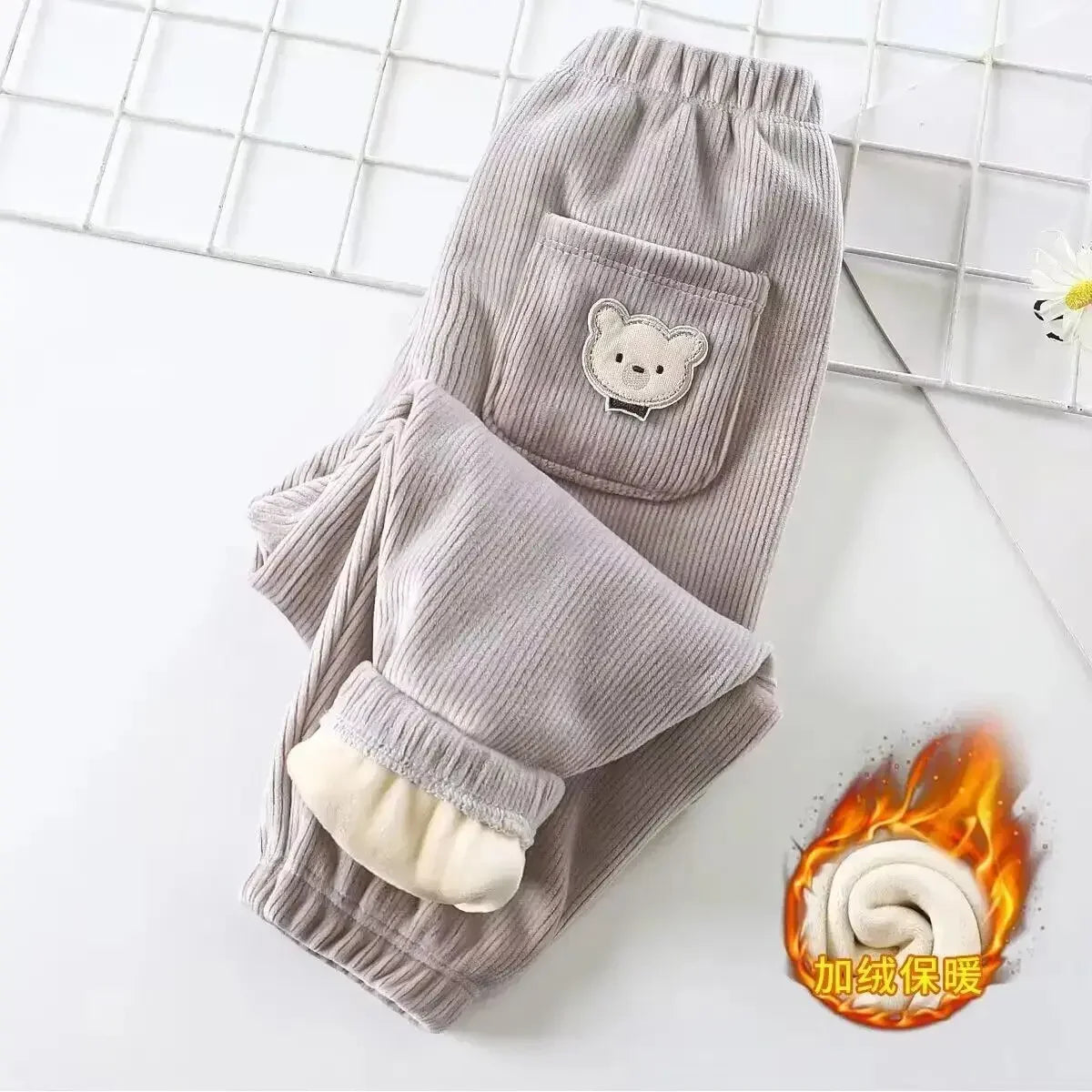 Cute Bear Print Warm Pants for Kids