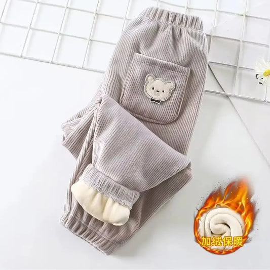 Cute Bear Print Warm Pants for Kids