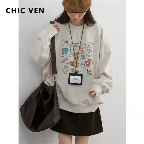 Chic Ven Dames Cartoon Gedrukt Sweatshirt 