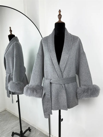 Tossy Fox Fur Wool Overcoat voor dames - Elegante dubbelzijdige wollen korte jas 2025