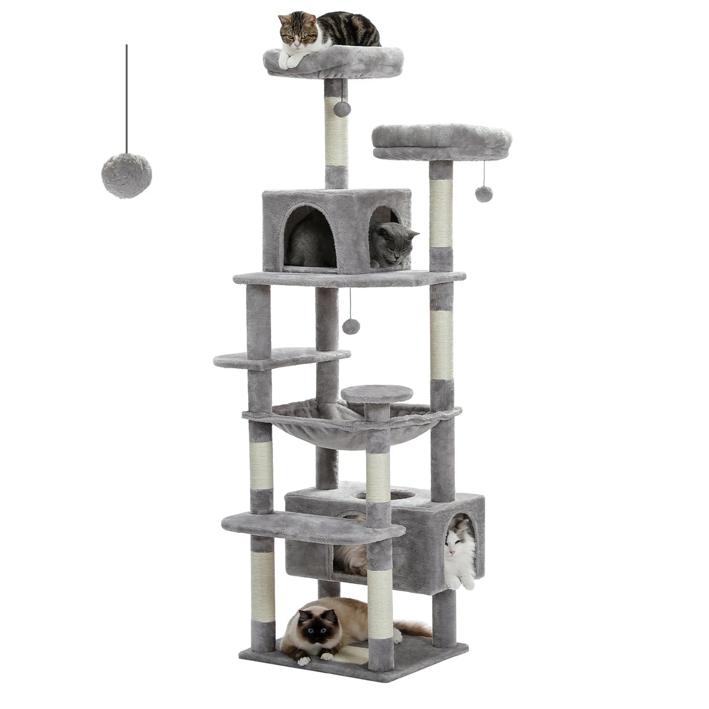 Large Cat Tree and Tower for Indoor Cats – Spacious Hammock, Padded Perches, and Sisal-Covered Scratching Posts
