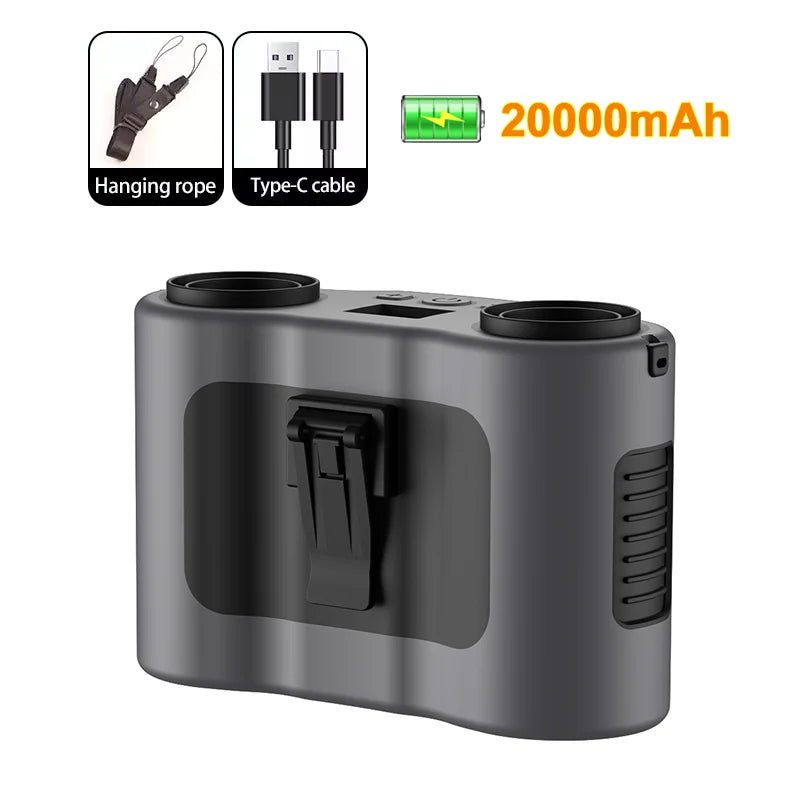 Portable Waist Fan 20000mAh Outdoor Hanging Neck Fan with Power Bank - Perfect for Sports and Work