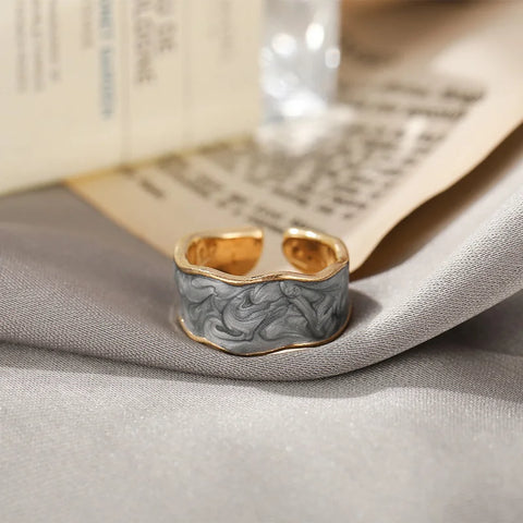 Retro Gold Color Double Oil Drip Open Rings for Women - Luxury Irregular Adjustable Finger Ring 2025