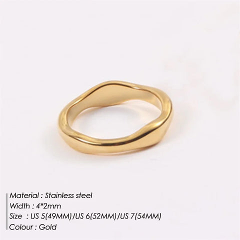Trendy Irregular Wave Stainless Steel Ring for Women - Handmade Geometric Couple Jewelry