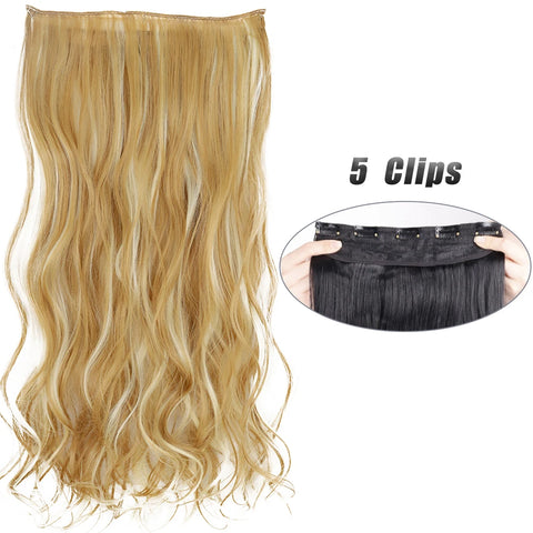 Long Wavy 5 Clip In Hair Extensions - Black Blonde Mix