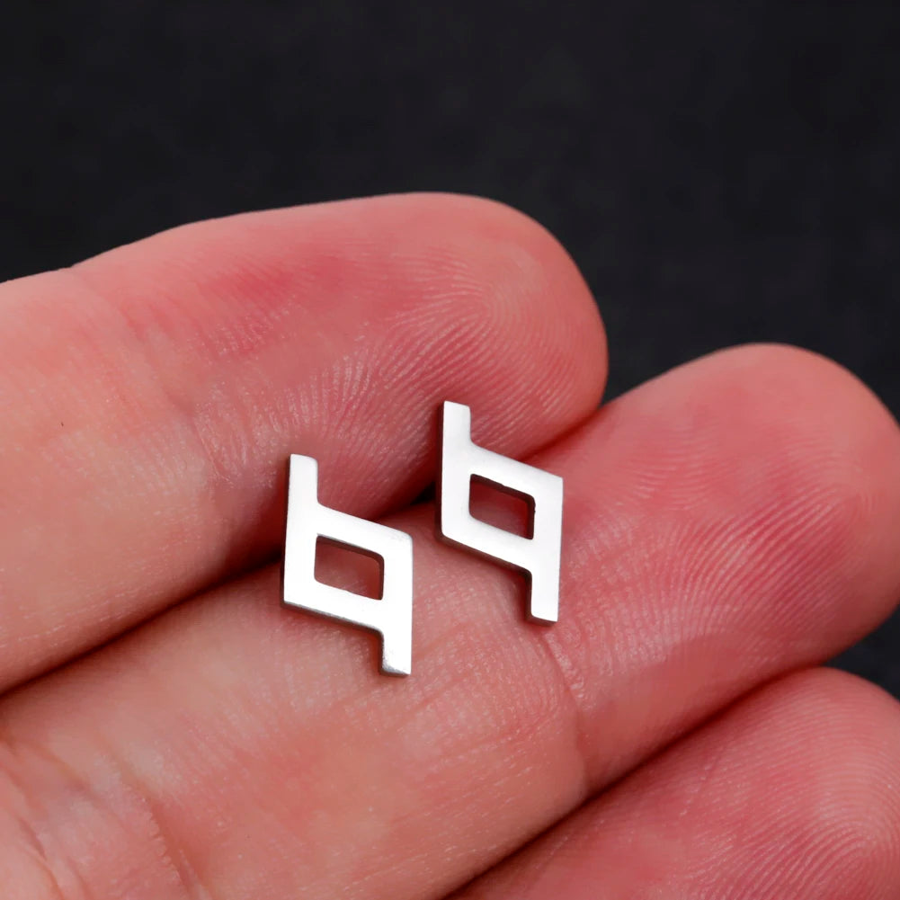Skyrim Nordic Runes Letter Earring Amulet - Stainless Steel Stud Jewelry for Women and Girls