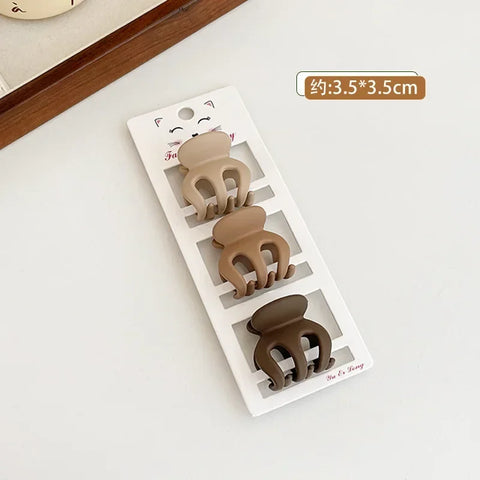 3pcs Coffee Color Small Hair Claw Clips - Simple Geometric Barrettes for Women and Girls