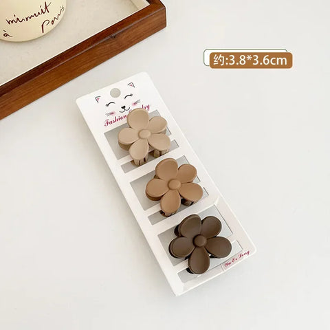 3pcs Coffee Color Small Hair Claw Clips - Simple Geometric Barrettes for Women and Girls