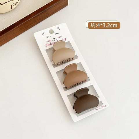 3pcs Coffee Color Small Hair Claw Clips - Simple Geometric Barrettes for Women and Girls
