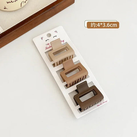 3pcs Coffee Color Small Hair Claw Clips - Simple Geometric Barrettes for Women and Girls
