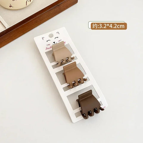 3pcs Coffee Color Small Hair Claw Clips - Simple Geometric Barrettes for Women and Girls