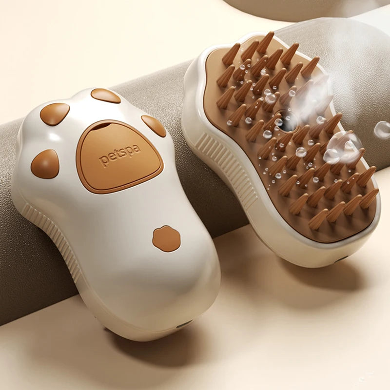 3 in 1 Electric Steam Brush for Dogs and Cats - Grooming Tool with Spray and Massage Features