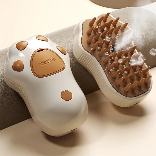 3 in 1 Electric Steam Brush for Dogs and Cats - Grooming Tool with Spray and Massage Features