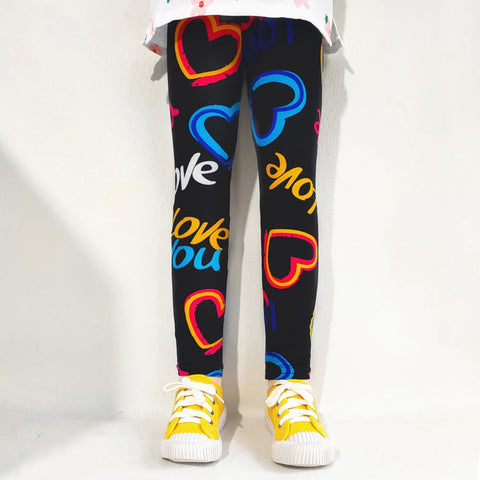 Girls' Floral Print Leggings for Spring & Autumn
