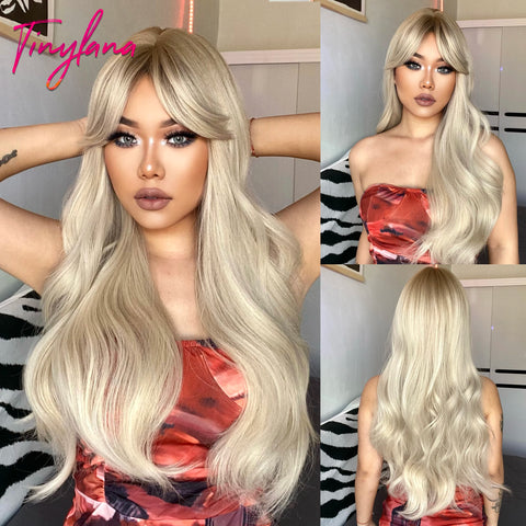 Light Pink Long Wavy Cosplay Synthetic Hair Wig with Bangs - Perfect for Halloween and Daily Wear