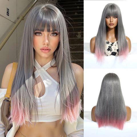 EASIHAIR Long Blonde Synthetic Wigs for Women - Straight Layered Natural Hair Wigs With Bangs