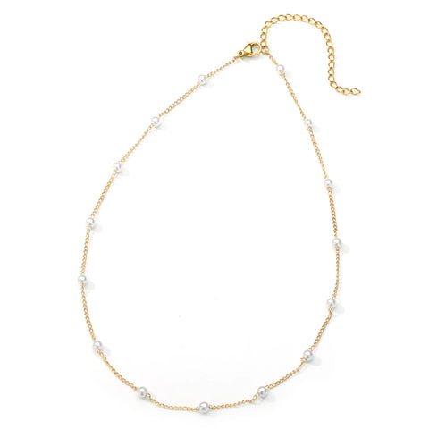 Stainless Steel Beaded Round Snake Chain Necklace for Women - Gold Geometric Luxury Jewelry