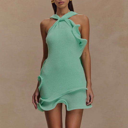Hirigin Women Knitted Halter Mini Dress