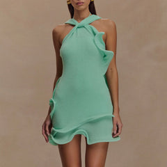 Hirigin Women Knitted Halter Mini Dress