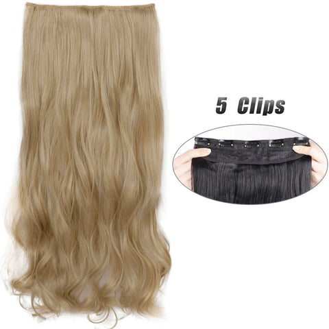 Long Wavy 5 Clip In Hair Extensions - Black Blonde Mix
