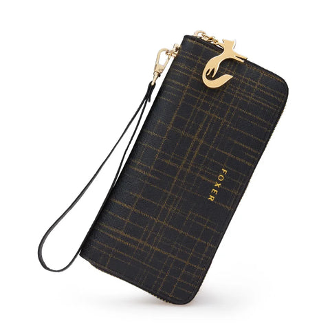 FOXER Women Split Leather Bifold Clutch Wallet with Wristlet