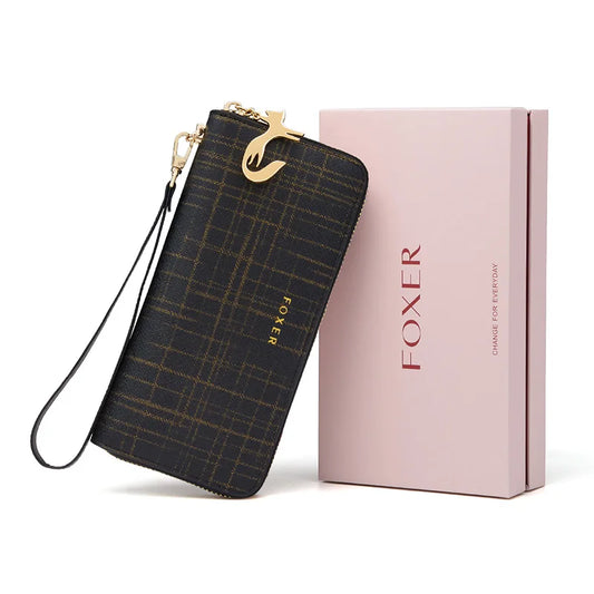 FOXER Dames Split Leather Bifold Clutch Portemonnee met Polsbandje