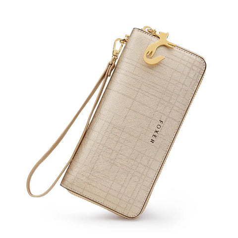 FOXER Women Split Leather Bifold Clutch Wallet with Wristlet