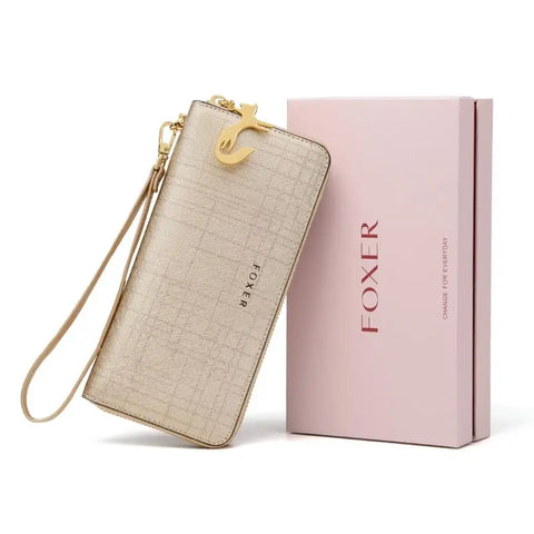 FOXER Women Split Leather Bifold Clutch Wallet with Wristlet