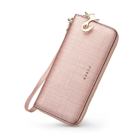 FOXER Women Split Leather Bifold Clutch Wallet with Wristlet