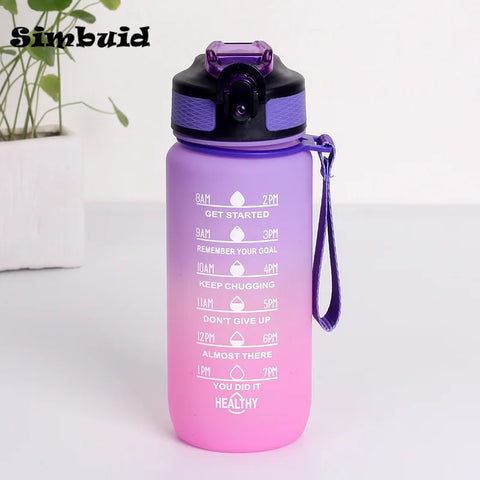 Gradient Color Sports Bottle with Time Scale – 600ML/750ML/1000ML Portable Fitness Mug