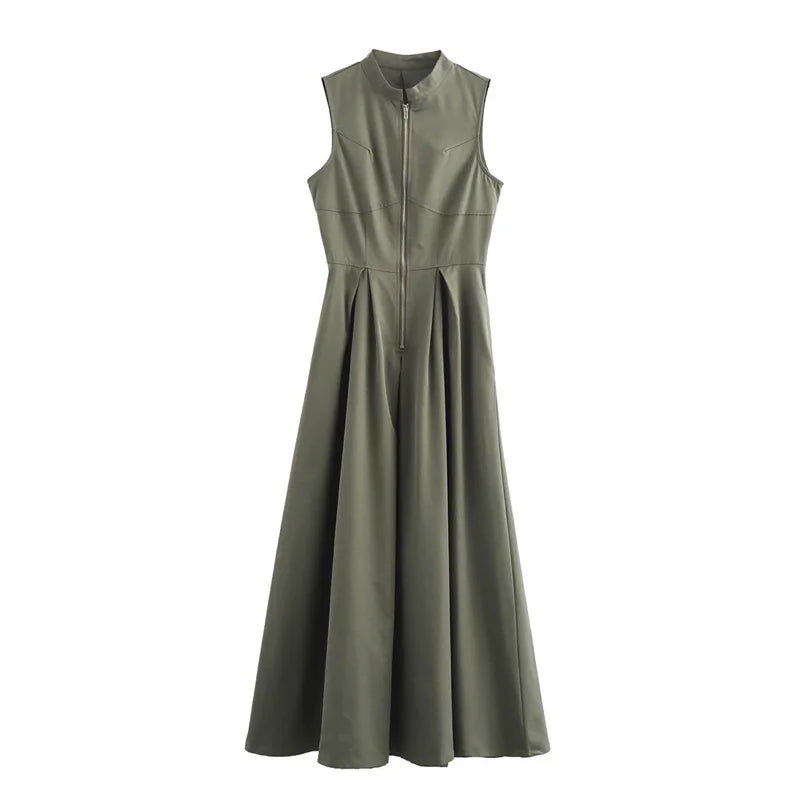 MUJER Zipper Long Dress - Elegant Summer Midi Dress