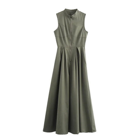 MUJER Zipper Long Dress - Elegant Summer Midi Dress