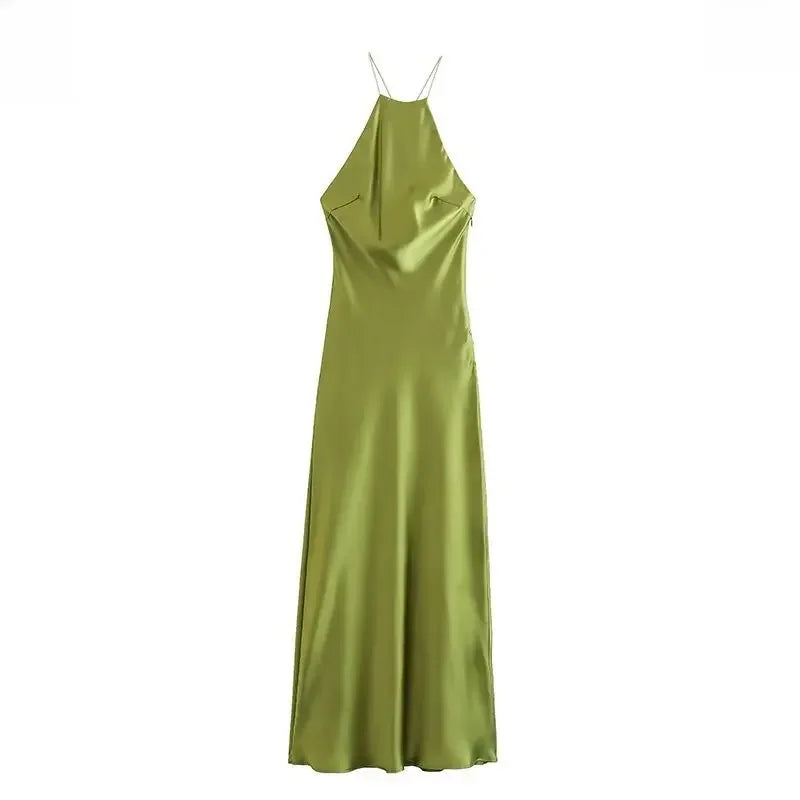 2023 Summer Women's Dress - Silk Satin Sleeveless Fashion