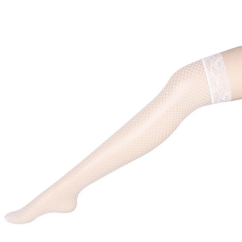 Floral Lace Patchwork Over Knee Thigh High Stockings for Women in Red and Black