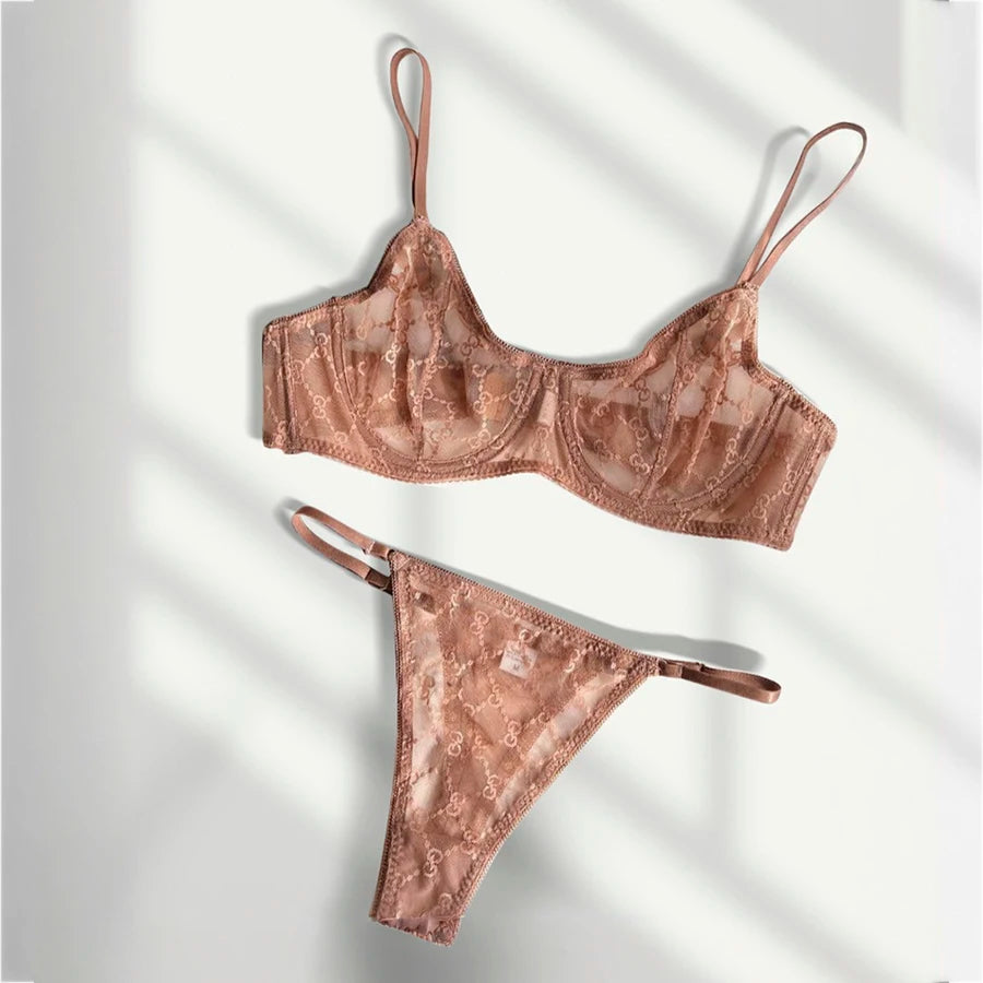 Seamless Lace Embroidery Underwear Set for Women - Romantic See-Through Lingerie