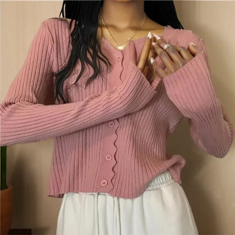 ITOOLIN Women Ruffles Long Sleeve Thin Sweater