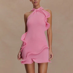 Hirigin Women Knitted Halter Mini Dress