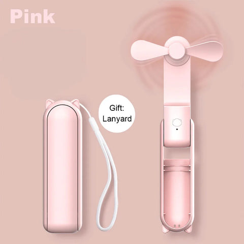 Mini Portable Handheld Fan 2000mAh USB Rechargeable - Compact Folding Fan with Power Bank