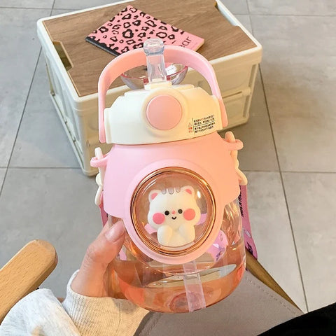 Kawaii Cartoon Kids Water Bottles with Straw - 820ml for School and Travel