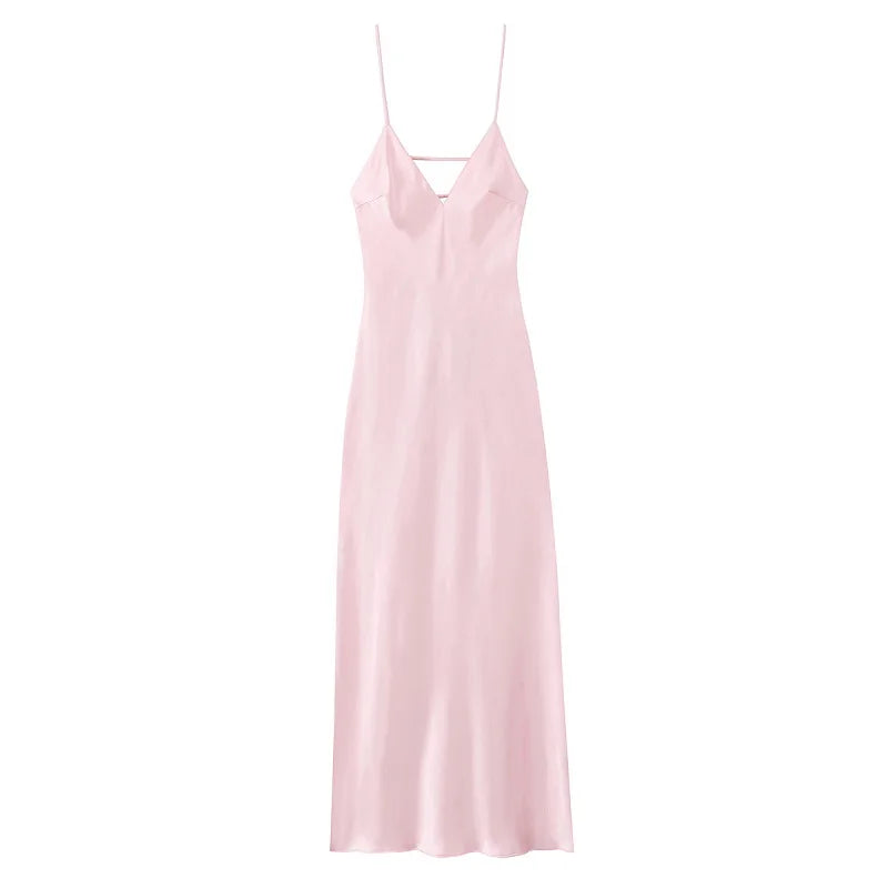 MUJER Yellow Satin Slip Dress for Women