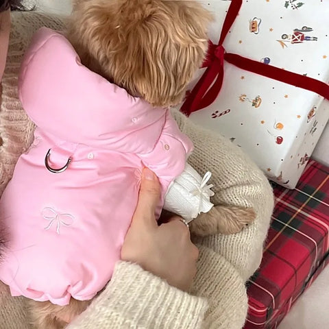 Fashion Bow-Embroidered Dog Coat - Stylish Hooded Down Jacket for Winter Warmth