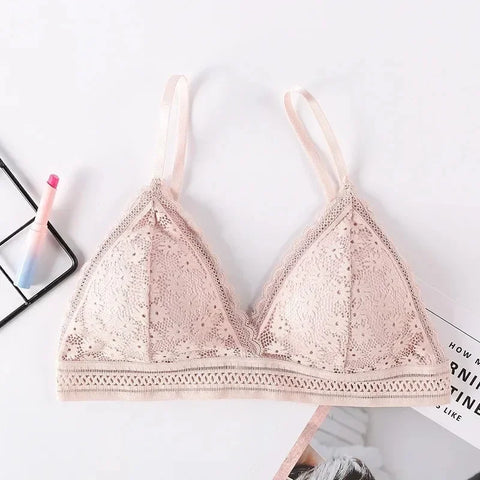 Floral Lace Bralette for Women - Push Up Wireless Lingerie with Removable Pads