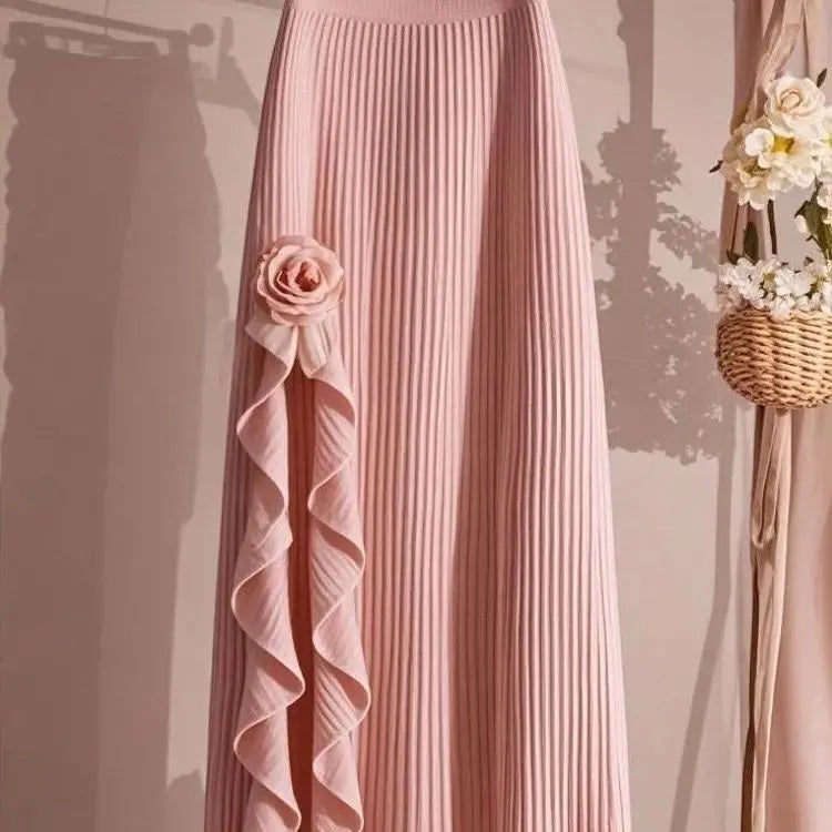 OCEANLOVE Irregular Ruffles Women Skirts - Elegant Retro Pleated A-line Skirt for Autumn & Winter
