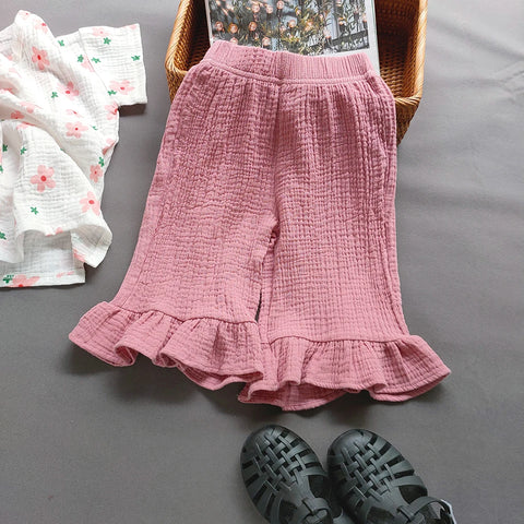 Spring Summer Korean Girl's Ruffle Capris Pants