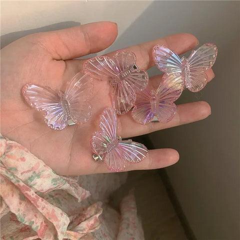 5Pcs Fashion Girls Transparent Butterfly Pink Hairpin Set - Heart Shape Hair Clips for Children and Women