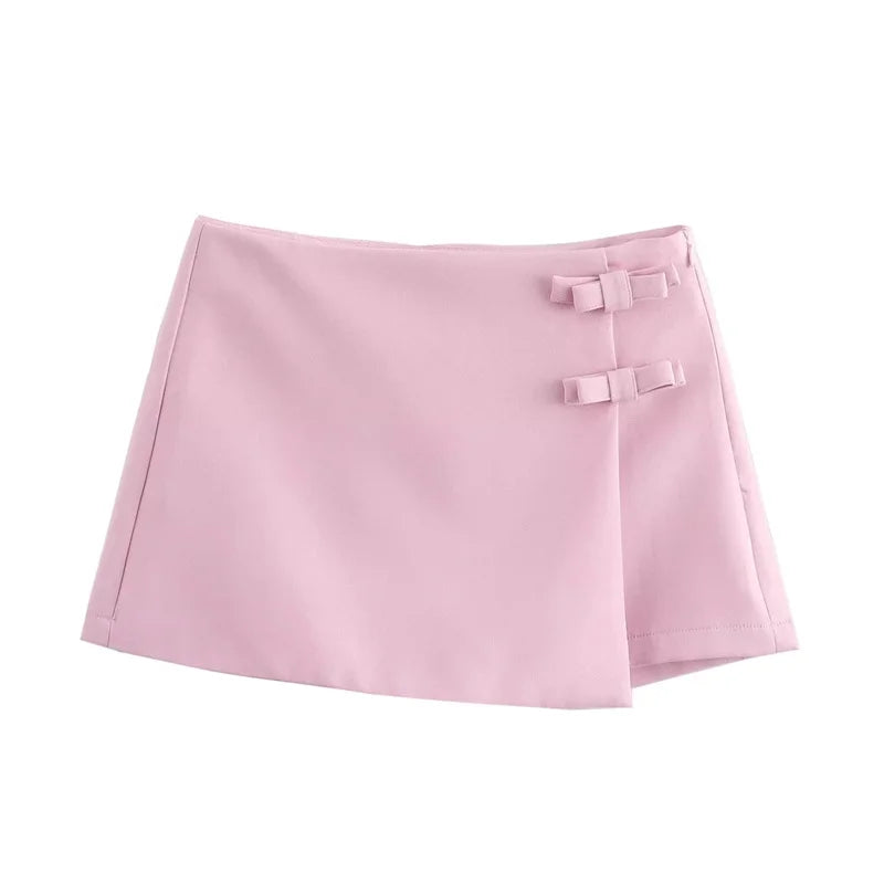 MUJER 2025 Pink White Mini Skirt - Stylish Summer Bow Skort for Women