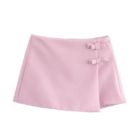 MUJER 2025 Pink White Mini Skirt - Stylish Summer Bow Skort for Women