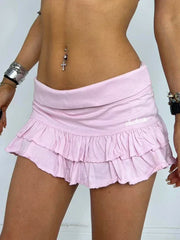 Mooyufo Women's Sweet Solid Pleated Super Mini Skirt - Trendy Preppy Low-Waisted Fashion for Summer 2024